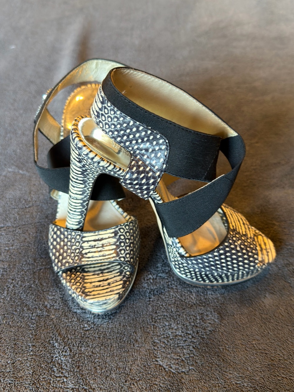 Michael Kors Black and Cream Snakeskin Platform Heels